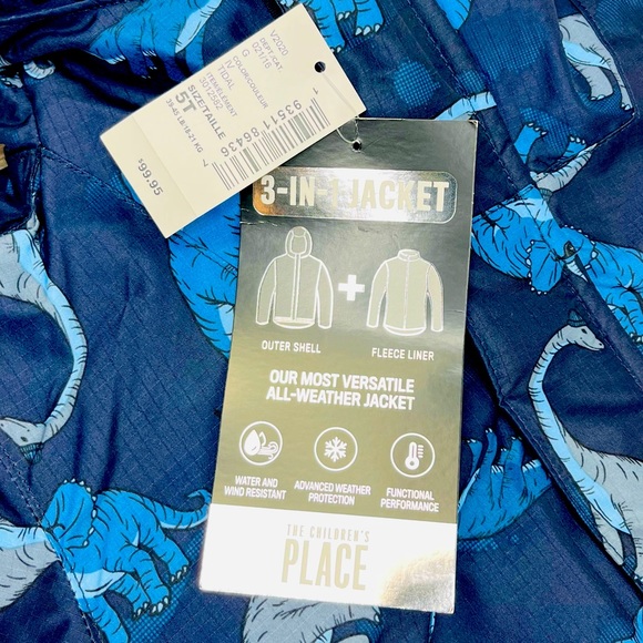 NWT Children’s Place Dinosaur 3-in-1 Winter Coat 5T Blue - Picture 4 of 12